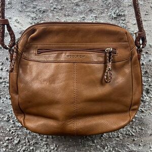 547 Woolrich Tan Leather Braided-Strap Crossbody Bag